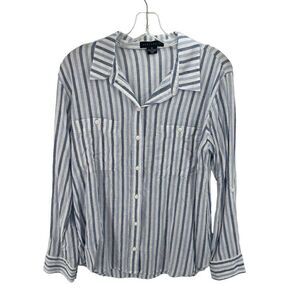 Sanctuary tomboy Striped Boyfriend Button Down Shirts Blue White Size Medium EUC